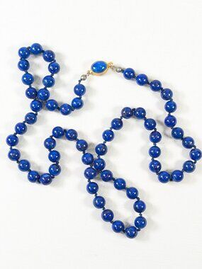 Vintage Lapis Lazuli Knotted Bead Necklace 24.5" long / 8mm beads